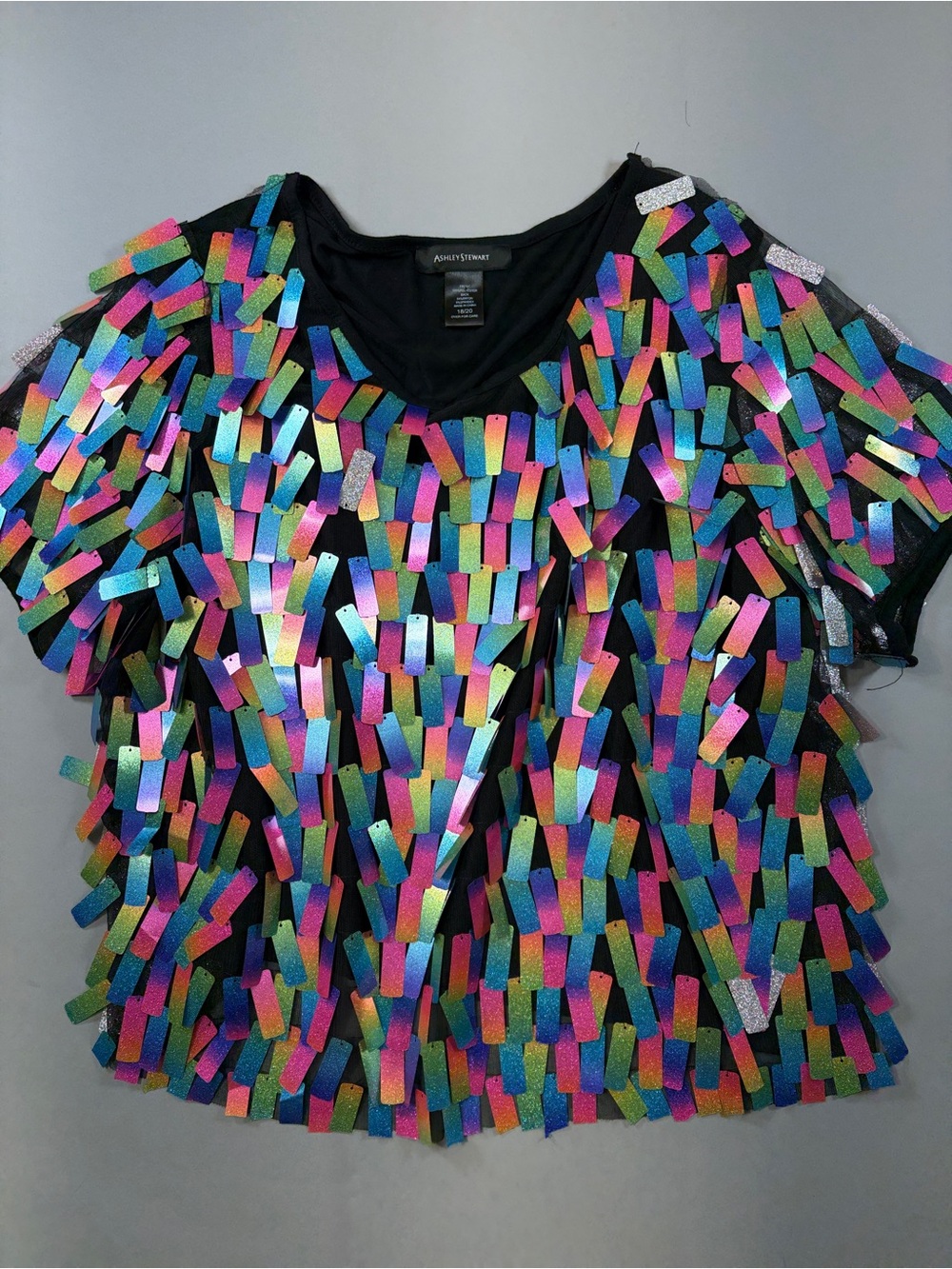 Ashley Stewart Rainbow Rectangle Sequin Tee T-Shirt Top Paillette Plus Size NYE